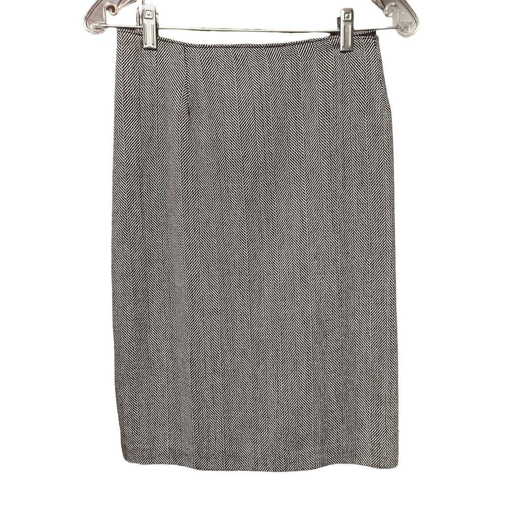 Herringbone Tweed Pencil Straight Skirt Size 16 Black White Slit Zipper Zoe D